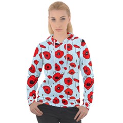 Poppies Flowers Red Seamless Pattern Women s Overhead Hoodie