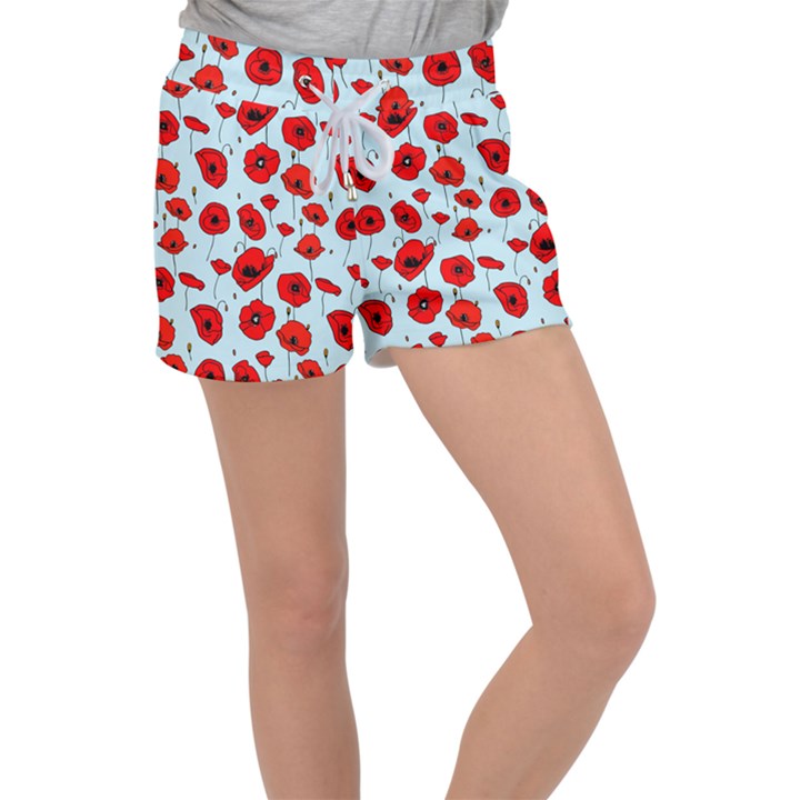 Poppies Flowers Red Seamless Pattern Women s Velour Lounge Shorts