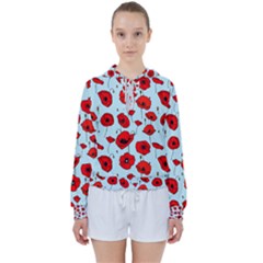 Poppies Flowers Red Seamless Pattern Women s Tie Up Sweat