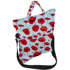 Poppies Flowers Red Seamless Pattern Fold Over Handle Tote Bag