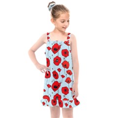 Poppies Flowers Red Seamless Pattern Kids  Overall Dress by Maspions