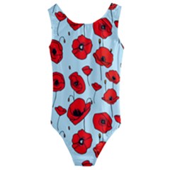 Poppies Flowers Red Seamless Pattern Kids  Cut-out Back One Piece Swimsuit