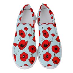 Poppies Flowers Red Seamless Pattern Women s Slip On Sneakers