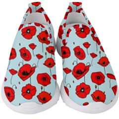 Poppies Flowers Red Seamless Pattern Kids  Slip On Sneakers