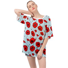 Poppies Flowers Red Seamless Pattern Oversized Chiffon Top