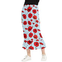 Poppies Flowers Red Seamless Pattern Maxi Fishtail Chiffon Skirt