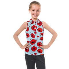 Poppies Flowers Red Seamless Pattern Kids  Sleeveless Polo T-shirt