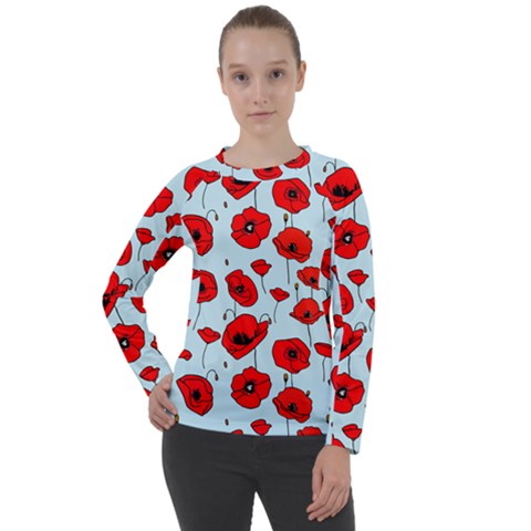 Poppies Flowers Red Seamless Pattern Women s Long Sleeve Raglan T-shirt by Maspions