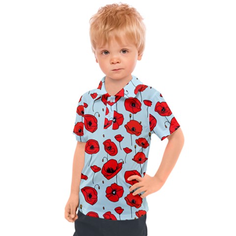 Poppies Flowers Red Seamless Pattern Kids  Polo T-shirt by Maspions