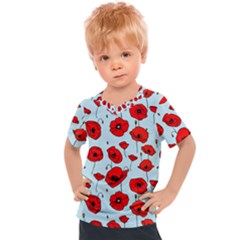 Poppies Flowers Red Seamless Pattern Kids  Sports T-shirt