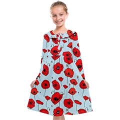 Poppies Flowers Red Seamless Pattern Kids  Midi Sailor Dress