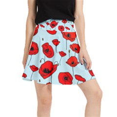 Poppies Flowers Red Seamless Pattern Waistband Skirt