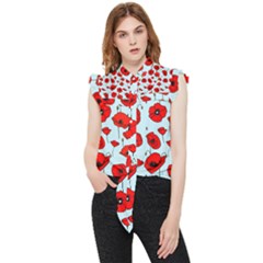 Poppies Flowers Red Seamless Pattern Frill Detail Shirt