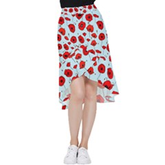 Poppies Flowers Red Seamless Pattern Frill Hi Low Chiffon Skirt