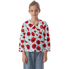 Poppies Flowers Red Seamless Pattern Kids  Sailor Shirt