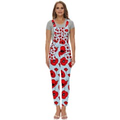 Poppies Flowers Red Seamless Pattern Women s Pinafore Overalls Jumpsuit