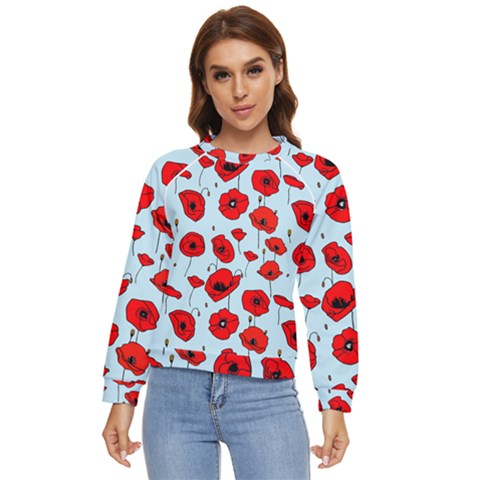 Poppies Flowers Red Seamless Pattern Women s Long Sleeve Raglan T-shirt by Maspions