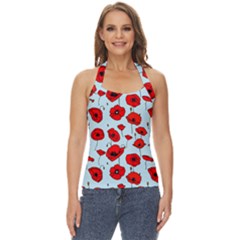 Poppies Flowers Red Seamless Pattern Basic Halter Top