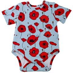 Poppies Flowers Red Seamless Pattern Baby Short Sleeve Bodysuit