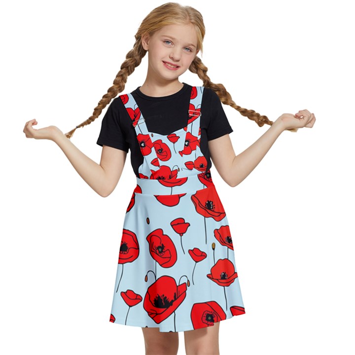 Poppies Flowers Red Seamless Pattern Kids  Apron Dress