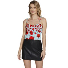 Poppies Flowers Red Seamless Pattern Flowy Camisole Tie Up Top