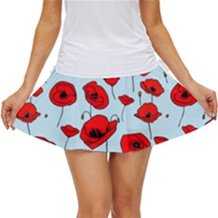 Poppies Flowers Red Seamless Pattern Women s Skort