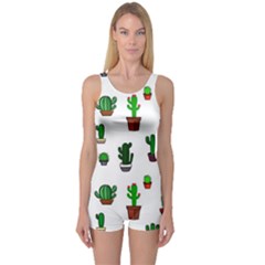 Cactus Plants Background Pattern Seamless One Piece Boyleg Swimsuit