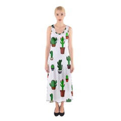 Cactus Plants Background Pattern Seamless Sleeveless Maxi Dress by Maspions