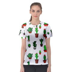 Cactus Plants Background Pattern Seamless Women s Sport Mesh T-shirt