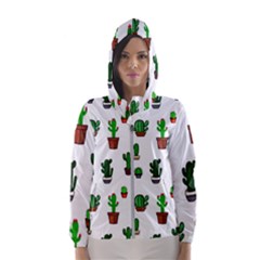 Cactus Plants Background Pattern Seamless Women s Hooded Windbreaker