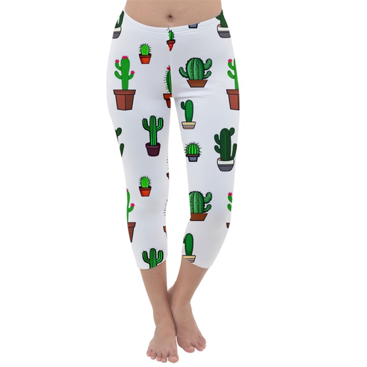 Cactus Plants Background Pattern Seamless Capri Winter Leggings 