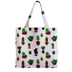 Cactus Plants Background Pattern Seamless Zipper Grocery Tote Bag