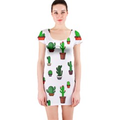 Cactus Plants Background Pattern Seamless Short Sleeve Bodycon Dress