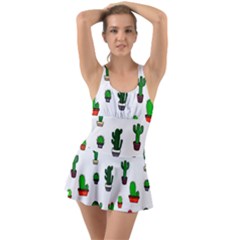 Cactus Plants Background Pattern Seamless Ruffle Top Dress Swimsuit