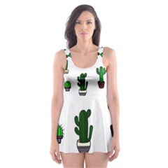 Cactus Plants Background Pattern Seamless Skater Dress Swimsuit by Maspions