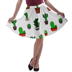 Cactus Plants Background Pattern Seamless A-line Skater Skirt