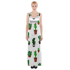 Cactus Plants Background Pattern Seamless Thigh Split Maxi Dress by Maspions