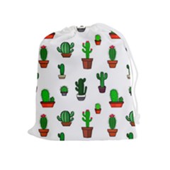 Cactus Plants Background Pattern Seamless Drawstring Pouch (xl)