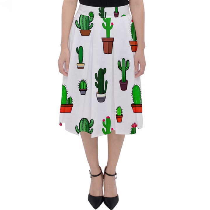 Cactus Plants Background Pattern Seamless Classic Midi Skirt