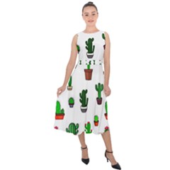 Cactus Plants Background Pattern Seamless Midi Tie-back Chiffon Dress