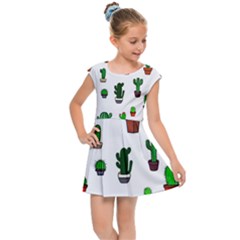 Cactus Plants Background Pattern Seamless Kids  Cap Sleeve Dress