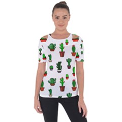 Cactus Plants Background Pattern Seamless Shoulder Cut Out Short Sleeve Top