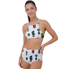 Cactus Plants Background Pattern Seamless Halter Tankini Set