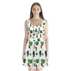 Cactus Plants Background Pattern Seamless Split Back Mini Dress 