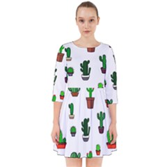 Cactus Plants Background Pattern Seamless Smock Dress