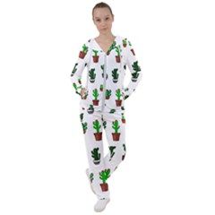 Cactus Plants Background Pattern Seamless Women s Tracksuit