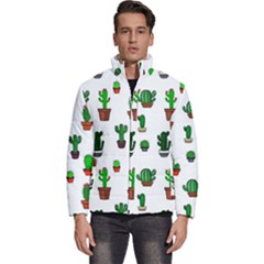 Cactus Plants Background Pattern Seamless Men s Puffer Bubble Jacket Coat