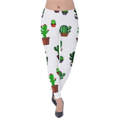 Cactus Plants Background Pattern Seamless Velvet Leggings