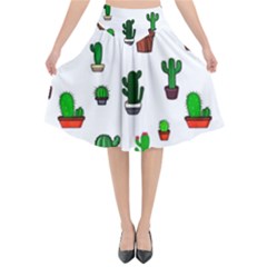 Cactus Plants Background Pattern Seamless Flared Midi Skirt