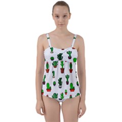 Cactus Plants Background Pattern Seamless Twist Front Tankini Set